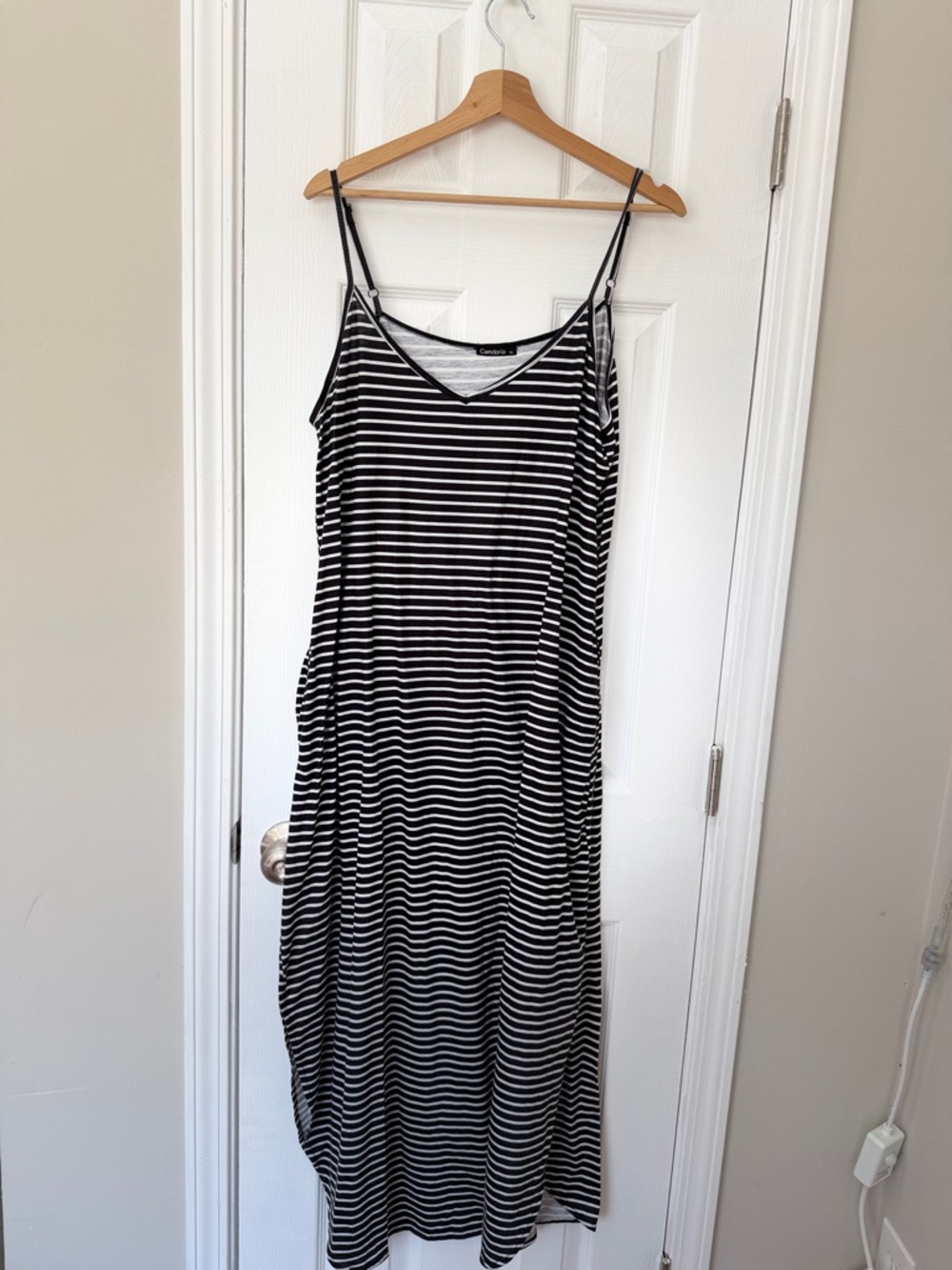 Striped Black and White Maxi Slip Dress with Spaghetti Straps